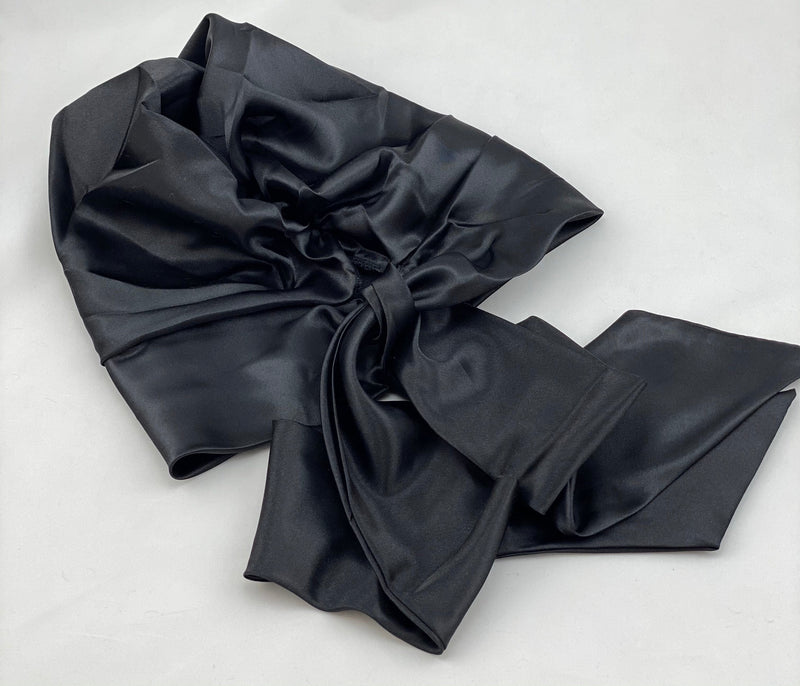 TurbansStuff Beanie Satin Beanie Wrap - Black Handmade Luxury Fashion Women Headwrap