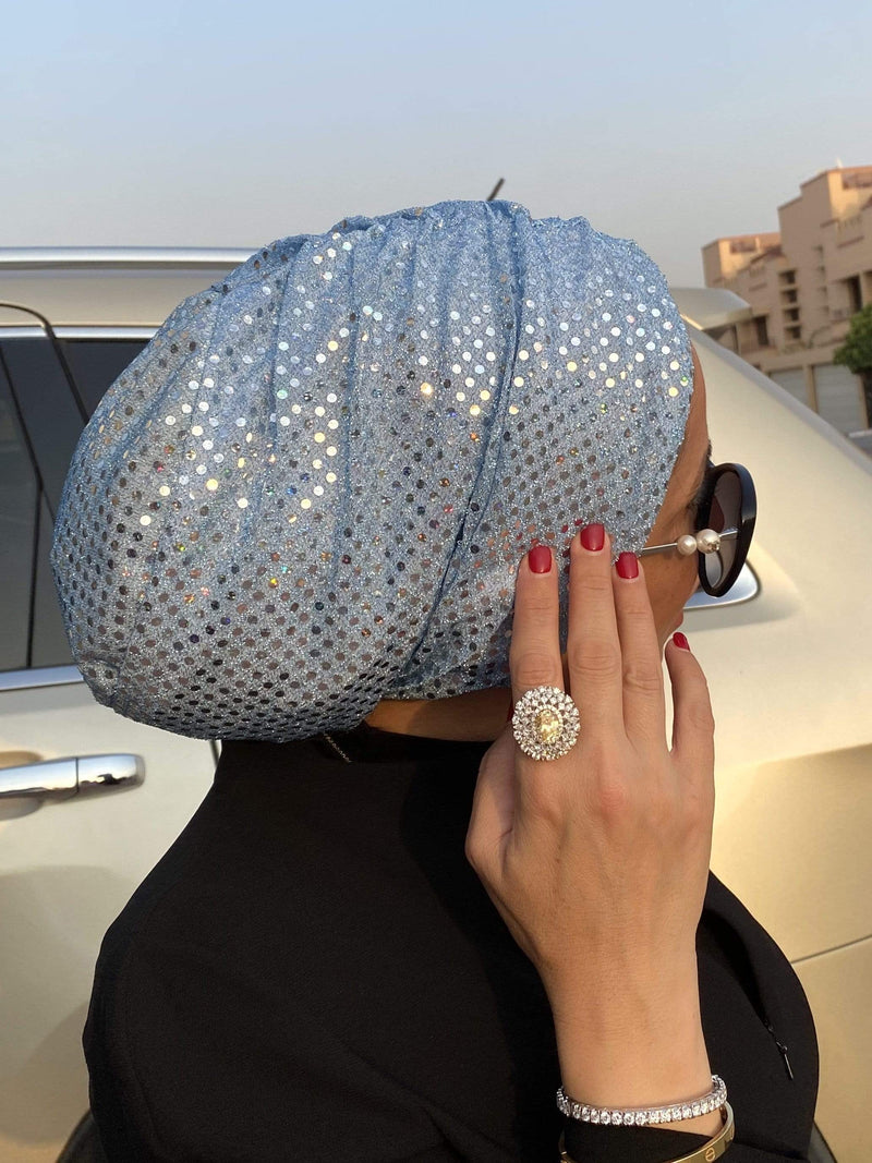 TurbansStuff BEANIE SHIMMER Beanie Shimmer - Blue Handmade Luxury Fashion Women Headwrap