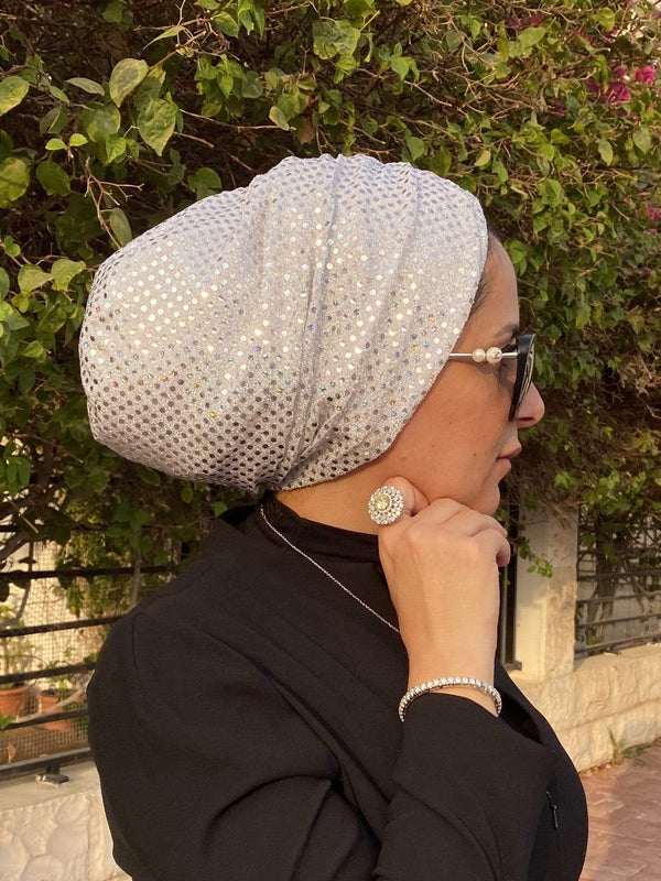 TurbansStuff BEANIE SHIMMER Beanie Shimmer - White Handmade Luxury Fashion Women Headwrap