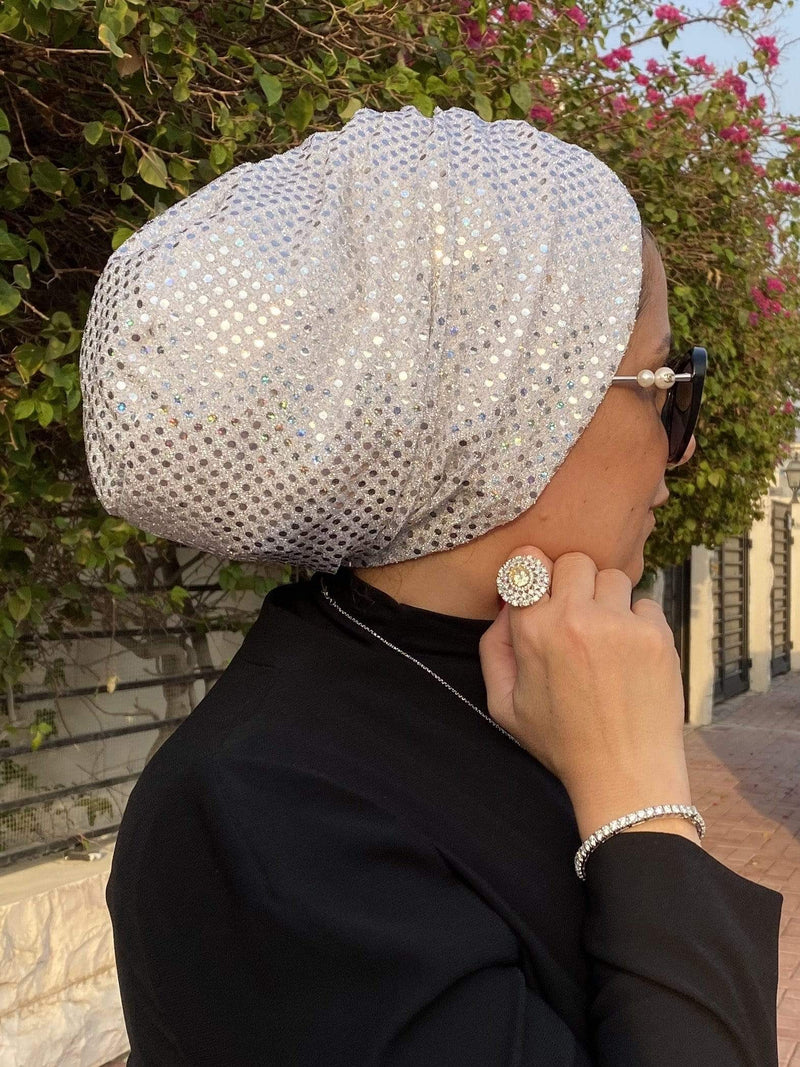 TurbansStuff BEANIE SHIMMER Beanie Shimmer - White Handmade Luxury Fashion Women Headwrap