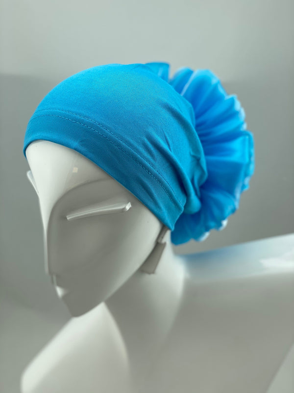 TurbansStuff Cap Volumizing Scrunchie Cap - Blue Handmade Luxury Fashion Women Headwrap