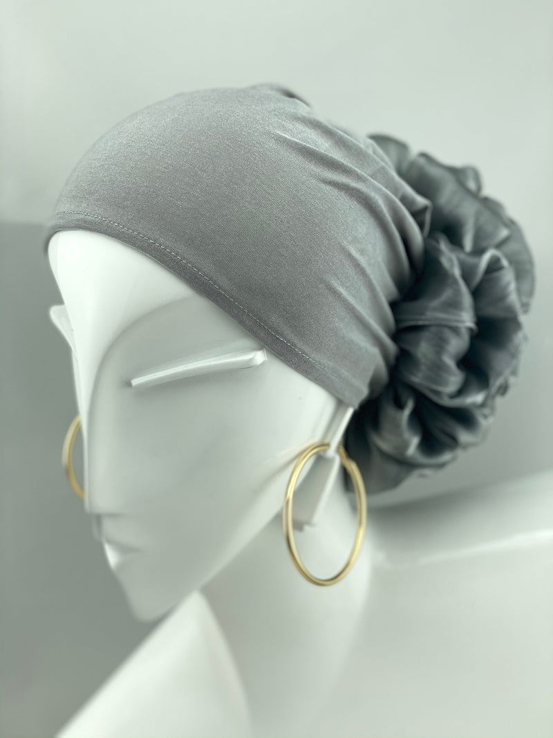 TurbansStuff Cap Volumizing Scrunchie Cap - Grey Handmade Luxury Fashion Women Headwrap
