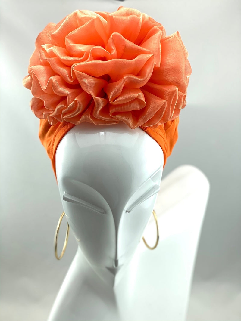 TurbansStuff Cap Volumizing Scrunchie Cap - Orange Handmade Luxury Fashion Women Headwrap