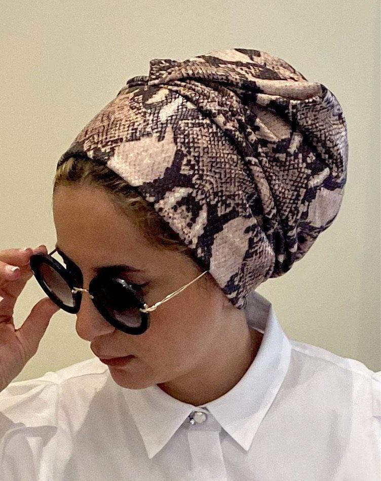 TurbansStuff Metallic beanie Beanie - Leather Style Handmade Luxury Fashion Women Headwrap