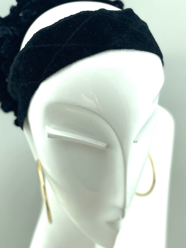 TurbansStuff No-Slip Turban Velvet Headband - Black Handmade Luxury Fashion Women Headwrap
