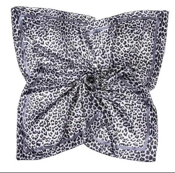 TurbansStuff Printed square satin scarf Printed Square Satin Scarf - Grey Leopard Handmade Luxury Fashion Women Headwrap