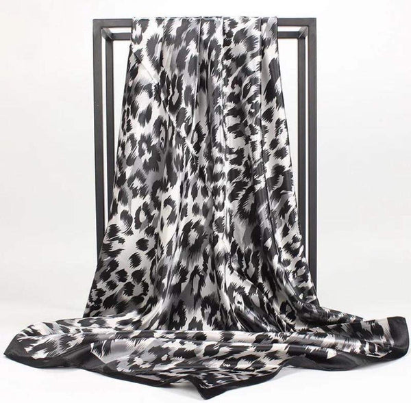 TurbansStuff Printed square satin scarf Printed Square Satin Scarf - Leopard Black And White Handmade Luxury Fashion Women Headwrap