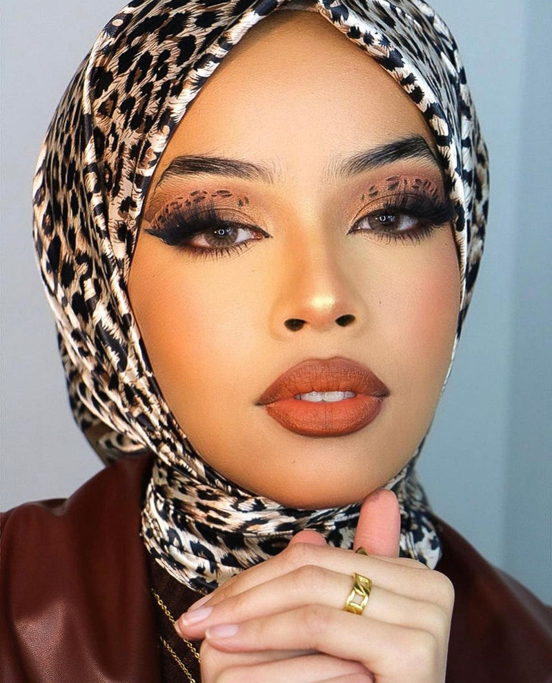 TurbansStuff Satin square scarf - Leopard Handmade Luxury Fashion Women Headwrap