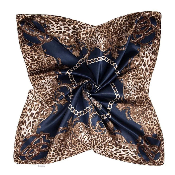 TurbansStuff Satin square scarf - Navy Chain Handmade Luxury Fashion Women Headwrap