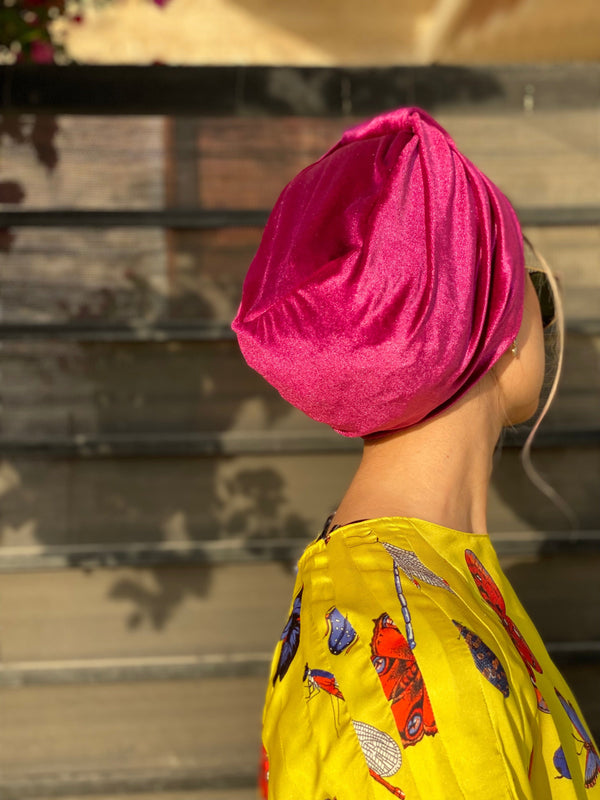 TurbansStuff Turban Basic Velvet Turban - Fuchsia Handmade Luxury Fashion Women Headwrap