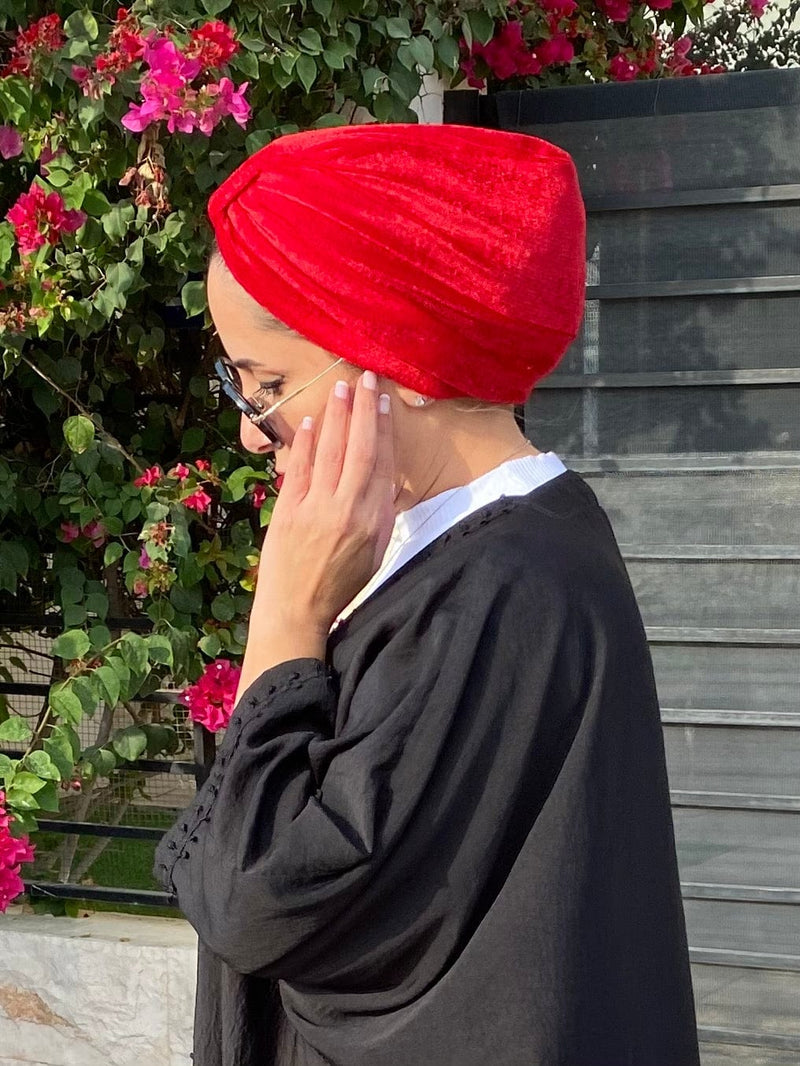 TurbansStuff Turban Basic Velvet Turban - Red Handmade Luxury Fashion Women Headwrap