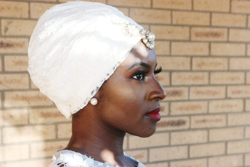 TurbansStuff Turban beanie Beanie Lace Off White Handmade Luxury Fashion Women Headwrap