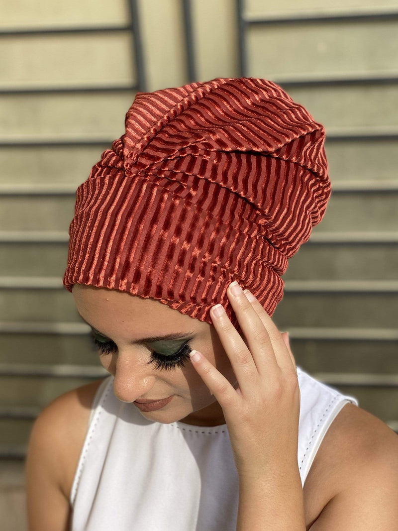 TurbansStuff Turban beanie Beanie Velvet - Amber Handmade Luxury Fashion Women Headwrap