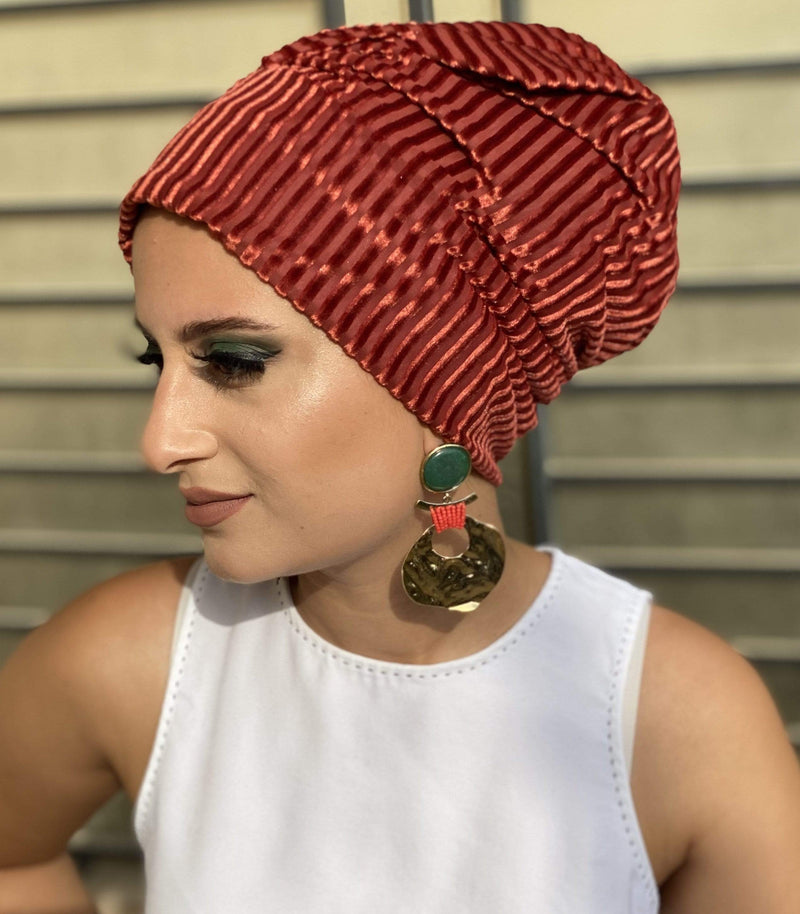 TurbansStuff Turban beanie Beanie Velvet - Amber Handmade Luxury Fashion Women Headwrap