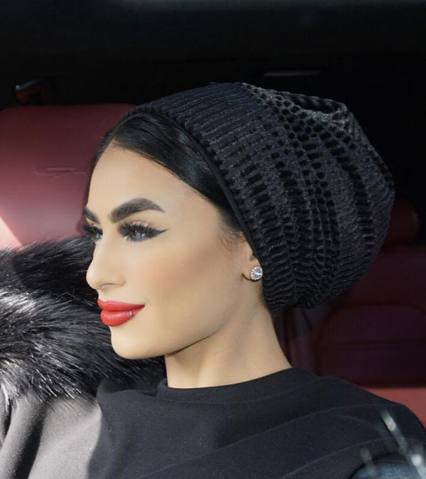 TurbansStuff Turban beanie Beanie Velvet Black Handmade Luxury Fashion Women Headwrap