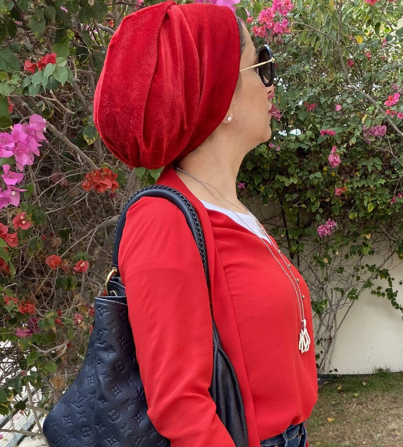 TurbansStuff Turban beanie Beanie Velvet Red Handmade Luxury Fashion Women Headwrap