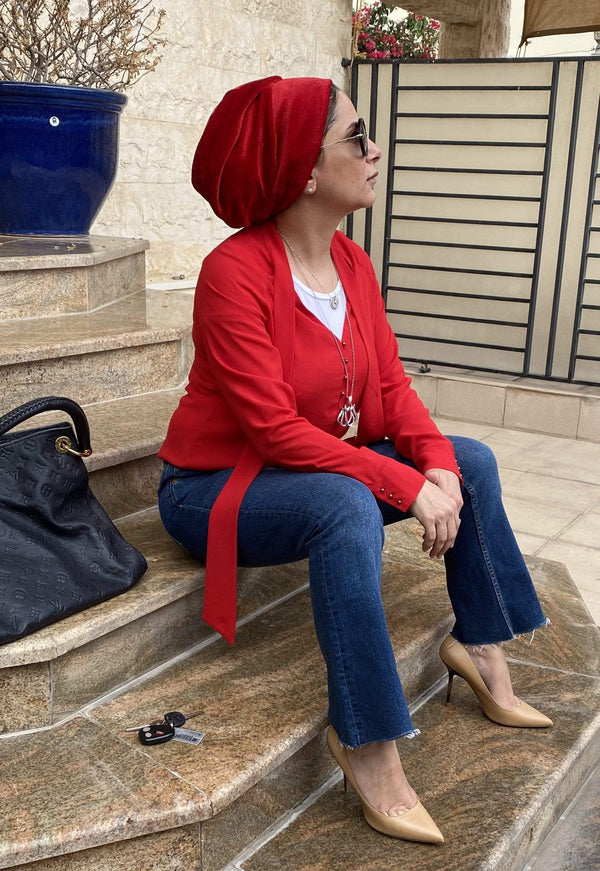 TurbansStuff Turban beanie Beanie Velvet Red Handmade Luxury Fashion Women Headwrap