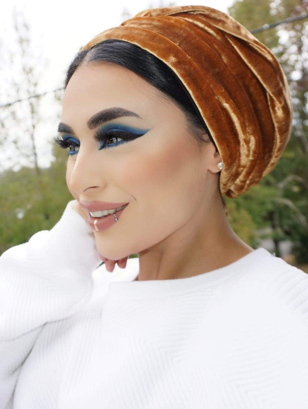 TurbansStuff Turban beanie Turban Beanie Velvet Gold Handmade Luxury Fashion Women Headwrap