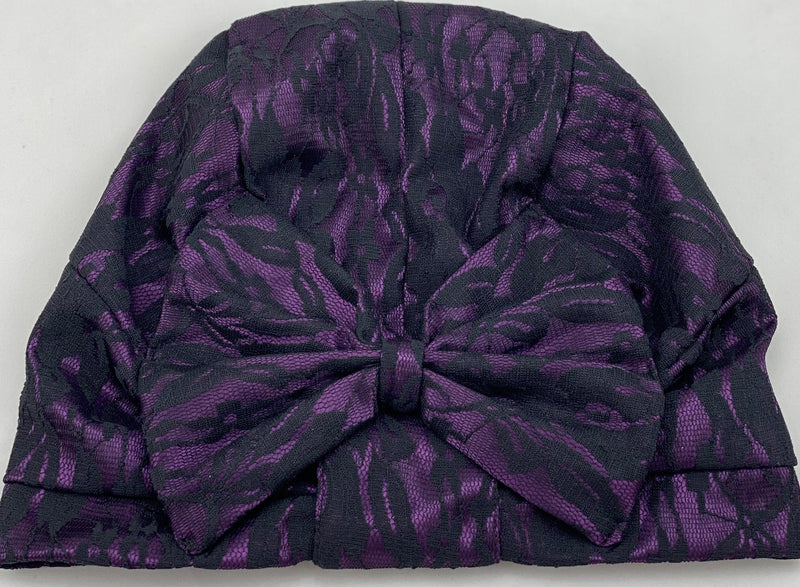 TurbansStuff Turban Bow Lace Style - Lilac Black Handmade Luxury Fashion Women Headwrap
