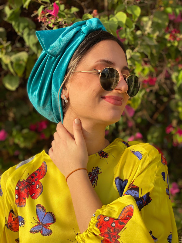 TurbansStuff Turban Bow Velvet Turban - Fairoze Handmade Luxury Fashion Women Headwrap