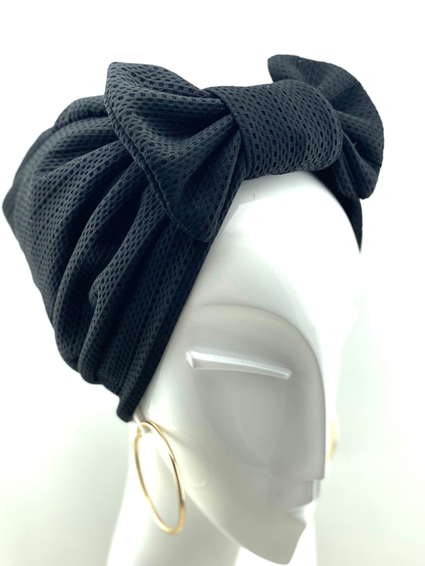 TurbansStuff Turban Turban Bow - Black Handmade Luxury Fashion Women Headwrap