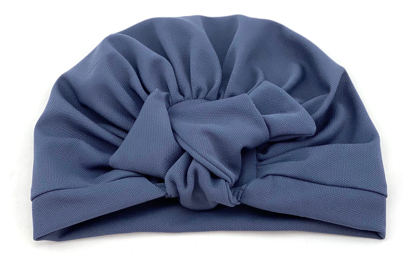 TurbansStuff Turban Turban Bow - Blue Grey Handmade Luxury Fashion Women Headwrap