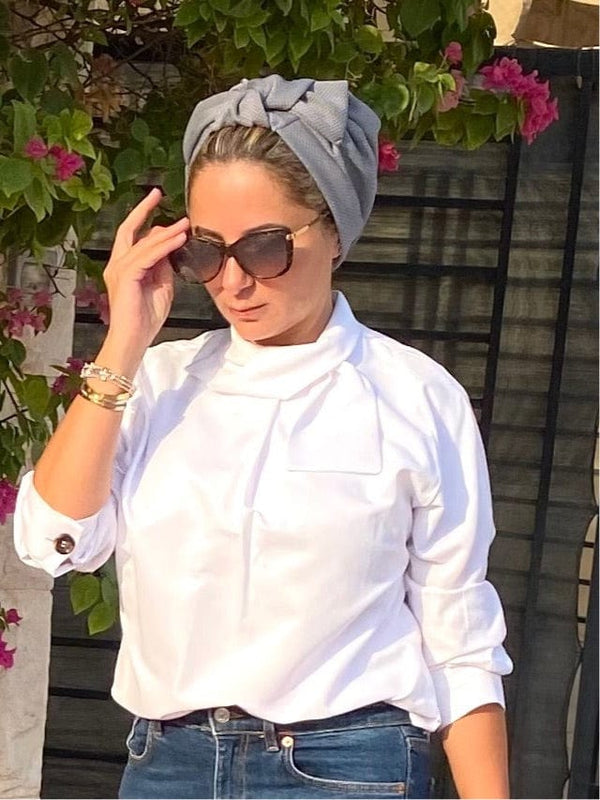 TurbansStuff Turban Turban Bow - Grey Handmade Luxury Fashion Women Headwrap