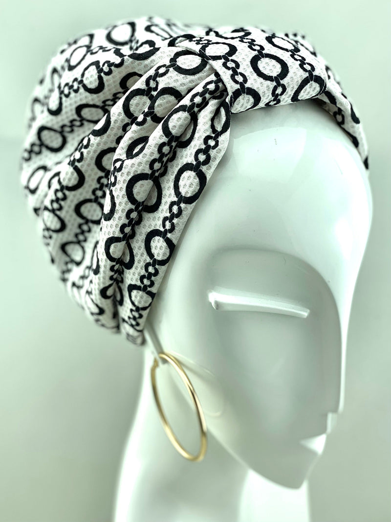 TurbansStuff Turban Turban - Chain Black and White (Designer Mask Included) Handmade Luxury Fashion Women Headwrap