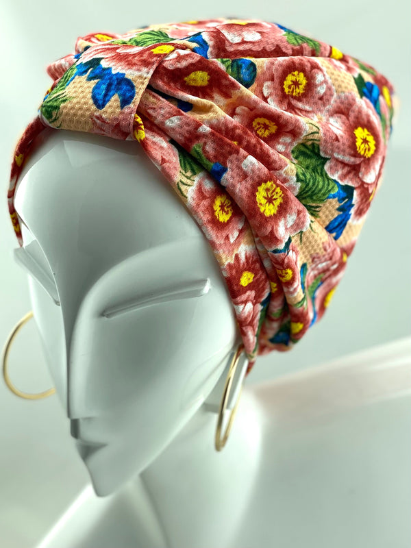 TurbansStuff Turban Turban Floral - Orange (Designer Mask Included) Handmade Luxury Fashion Women Headwrap