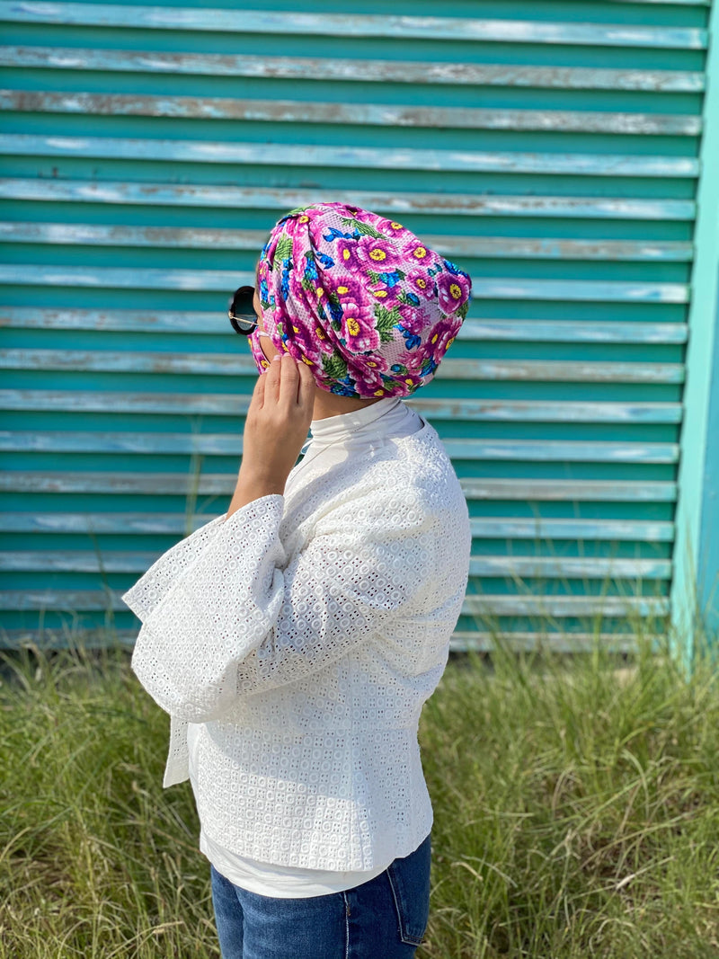 TurbansStuff Turban Turban Floral - purple (Designer Mask Included) Handmade Luxury Fashion Women Headwrap