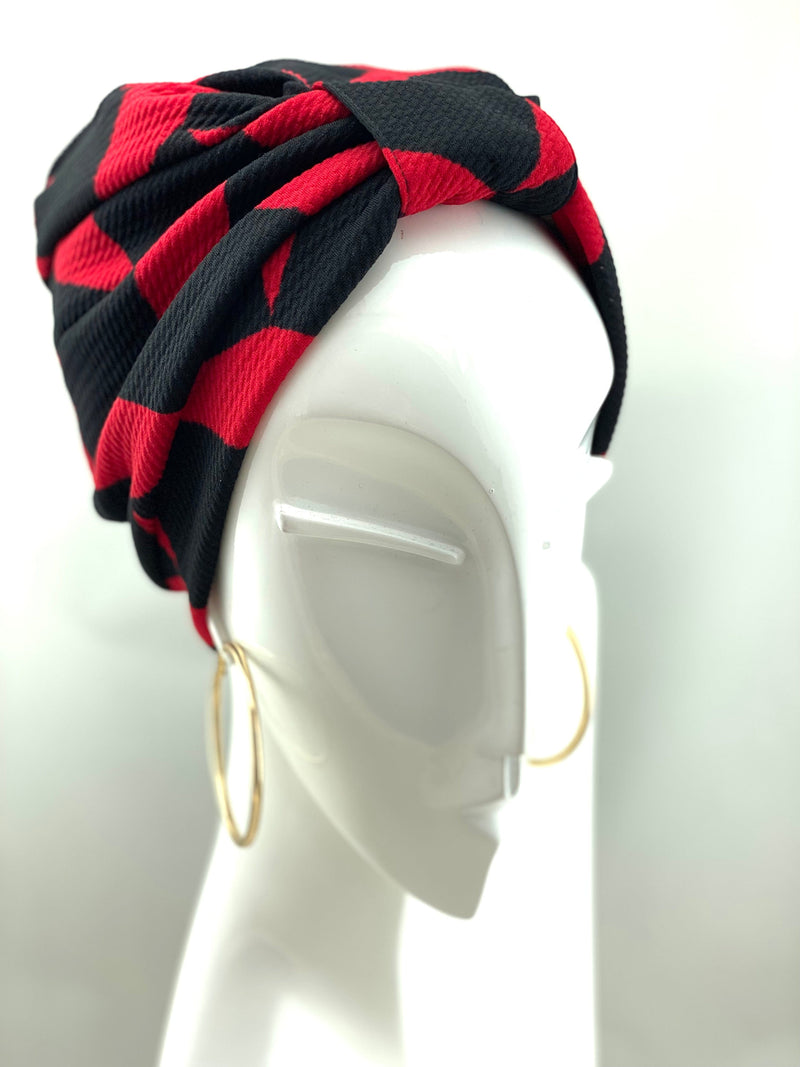 TurbansStuff Turban Turban Geometric - Black And Red Handmade Luxury Fashion Women Headwrap