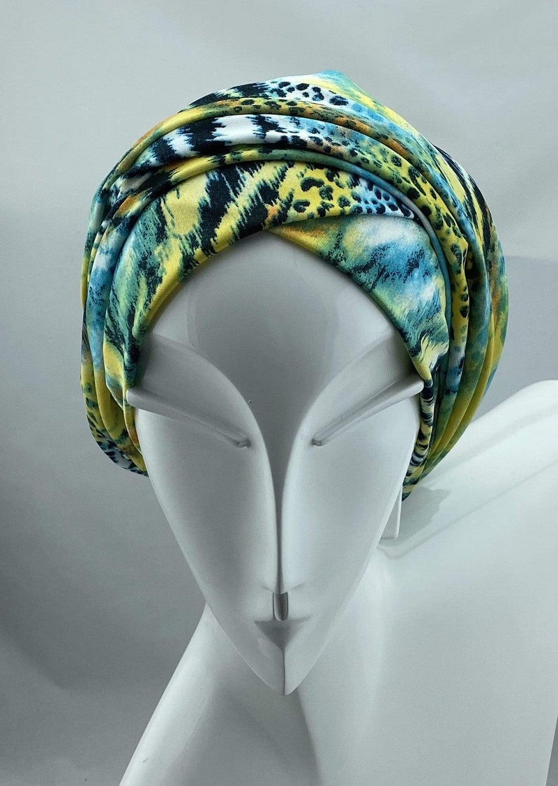 TurbansStuff Turban wrap Turban Basics Wrap - Africa Yellow Blue Handmade Luxury Fashion Women Headwrap