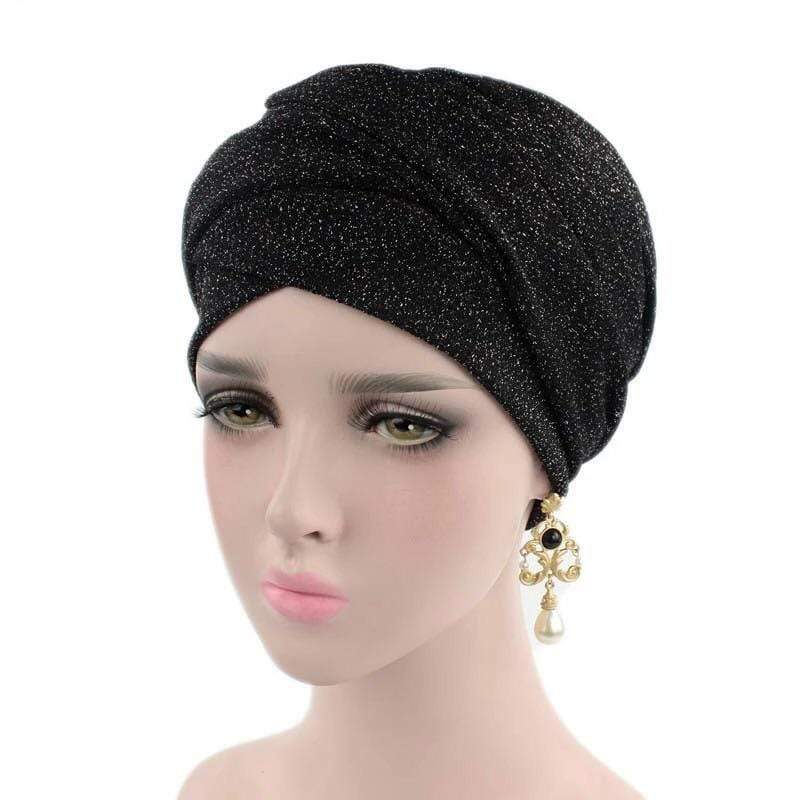 TurbansStuff Turban wrap Turban Shimmer Wrap Black Handmade Luxury Fashion Women Headwrap