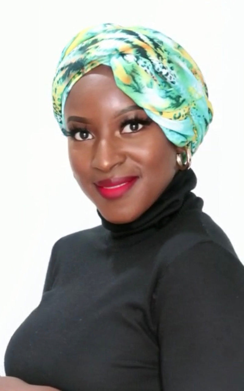 TurbansStuff Wrap Wrap - Africa Yellow Blue Handmade Luxury Fashion Women Headwrap