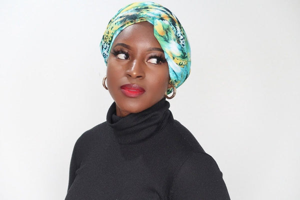 TurbansStuff Wrap Wrap - Africa Yellow Blue Handmade Luxury Fashion Women Headwrap