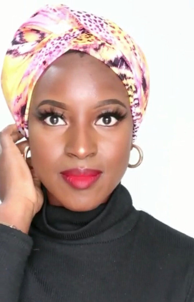 TurbansStuff Wrap Wrap - Africa Yellow Pink Handmade Luxury Fashion Women Headwrap