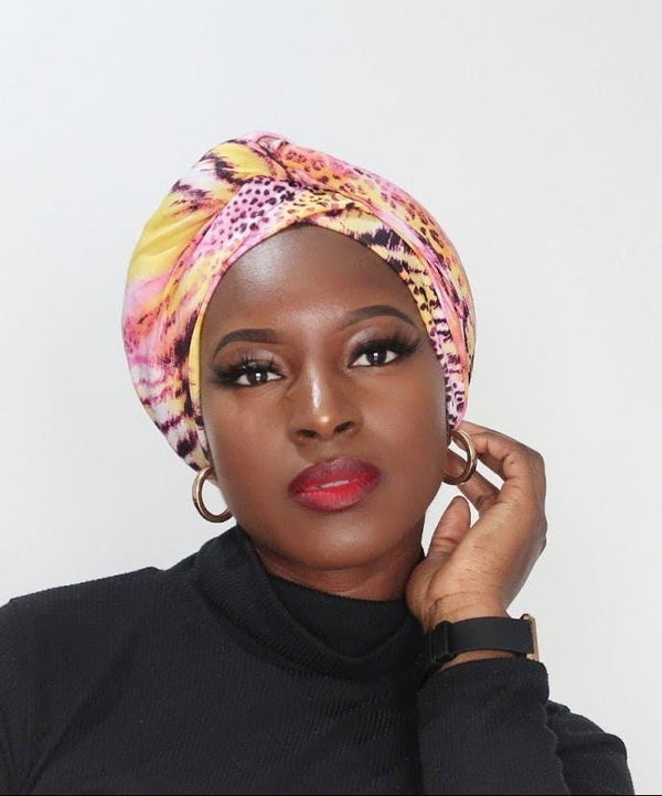 TurbansStuff Wrap Wrap - Africa Yellow Pink Handmade Luxury Fashion Women Headwrap