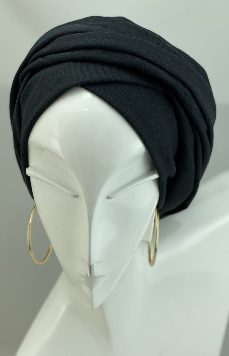 TurbansStuff Wrap Wrap  - Black Handmade Luxury Fashion Women Headwrap