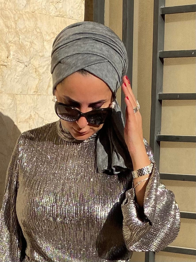 TurbansStuff Wrap Wrap  - Grey Handmade Luxury Fashion Women Headwrap