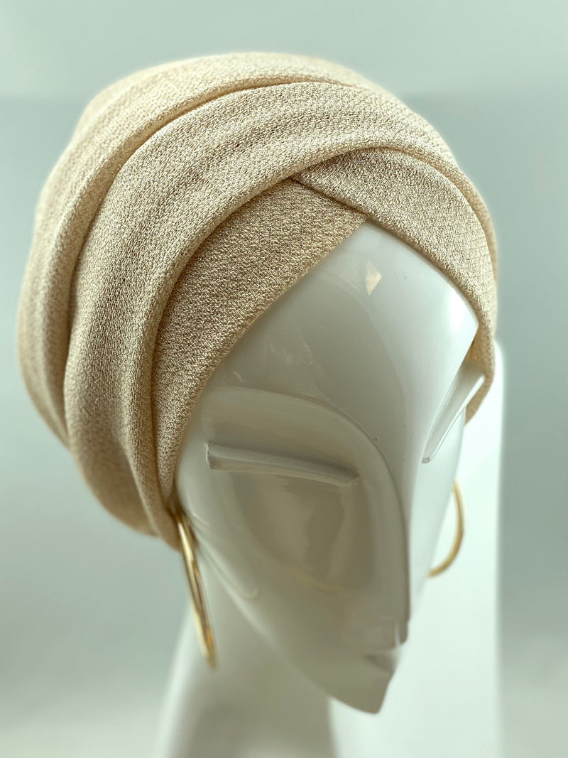 TurbansStuff Wrap Wrap Shimmer - Nude Handmade Luxury Fashion Women Headwrap