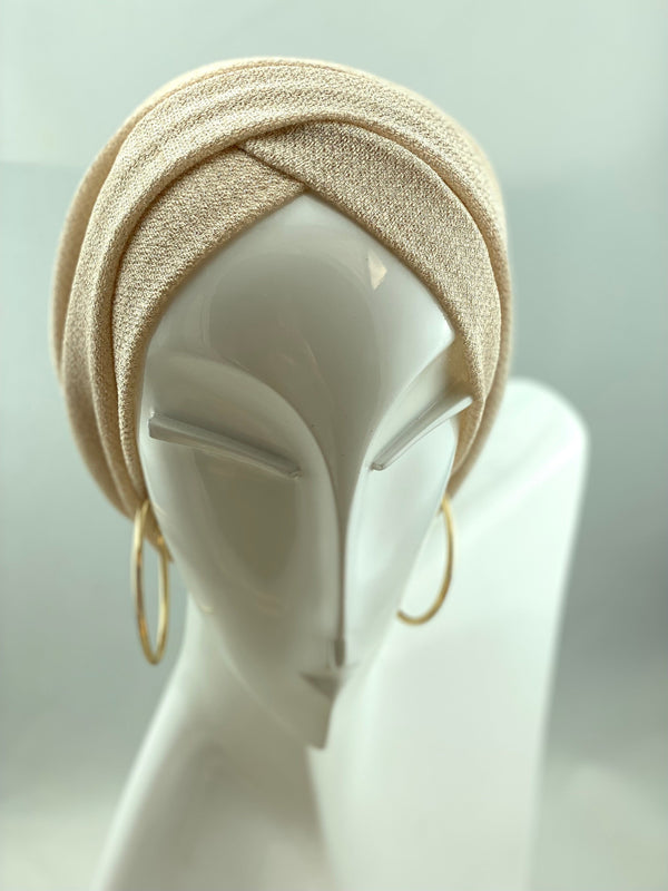 TurbansStuff Wrap Wrap Shimmer - Nude Handmade Luxury Fashion Women Headwrap